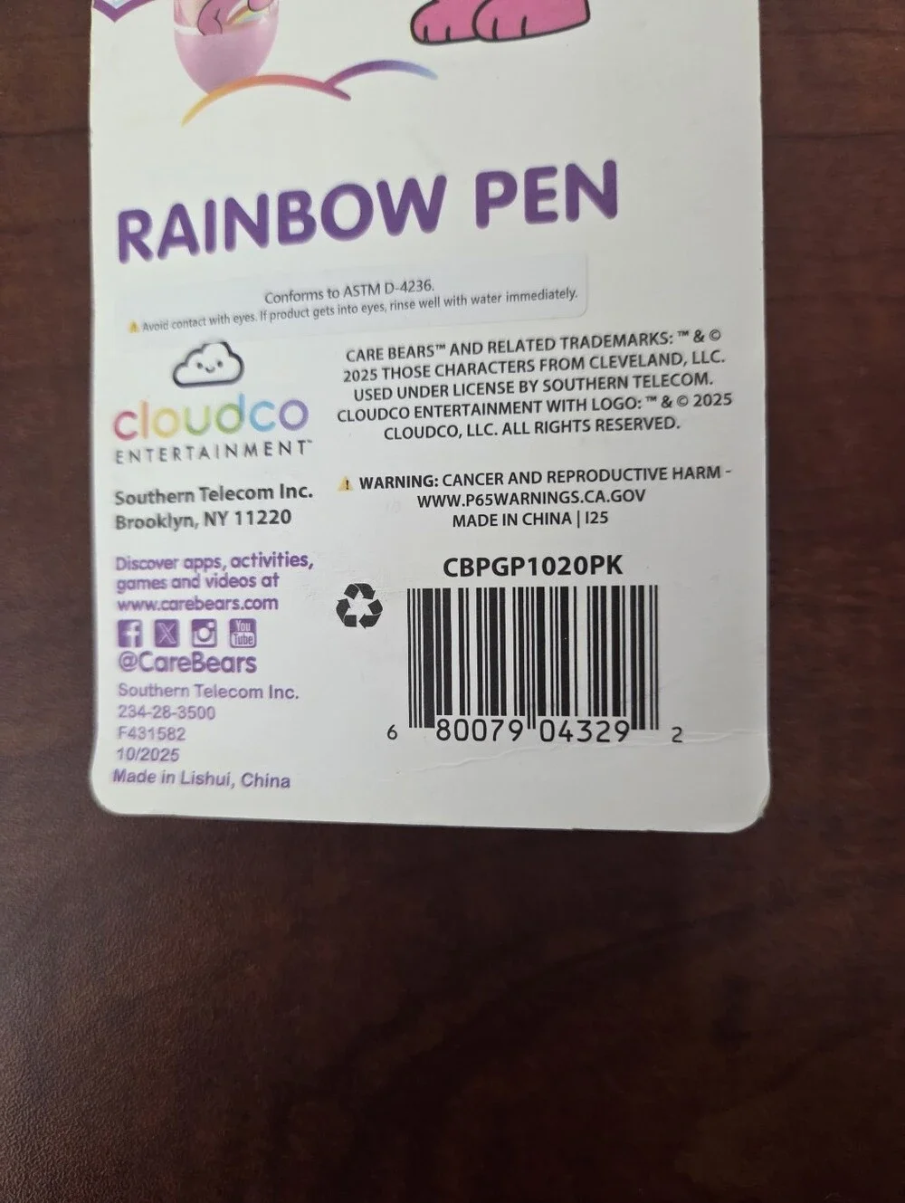 Pick 1 of Care Bears Blue or Pink Multi-Ink Rainbow Pen with Bear Topper Nwt